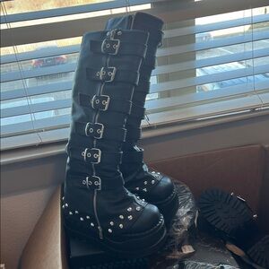 Dolls Kill Black Lace Up Boots with Silver Accents